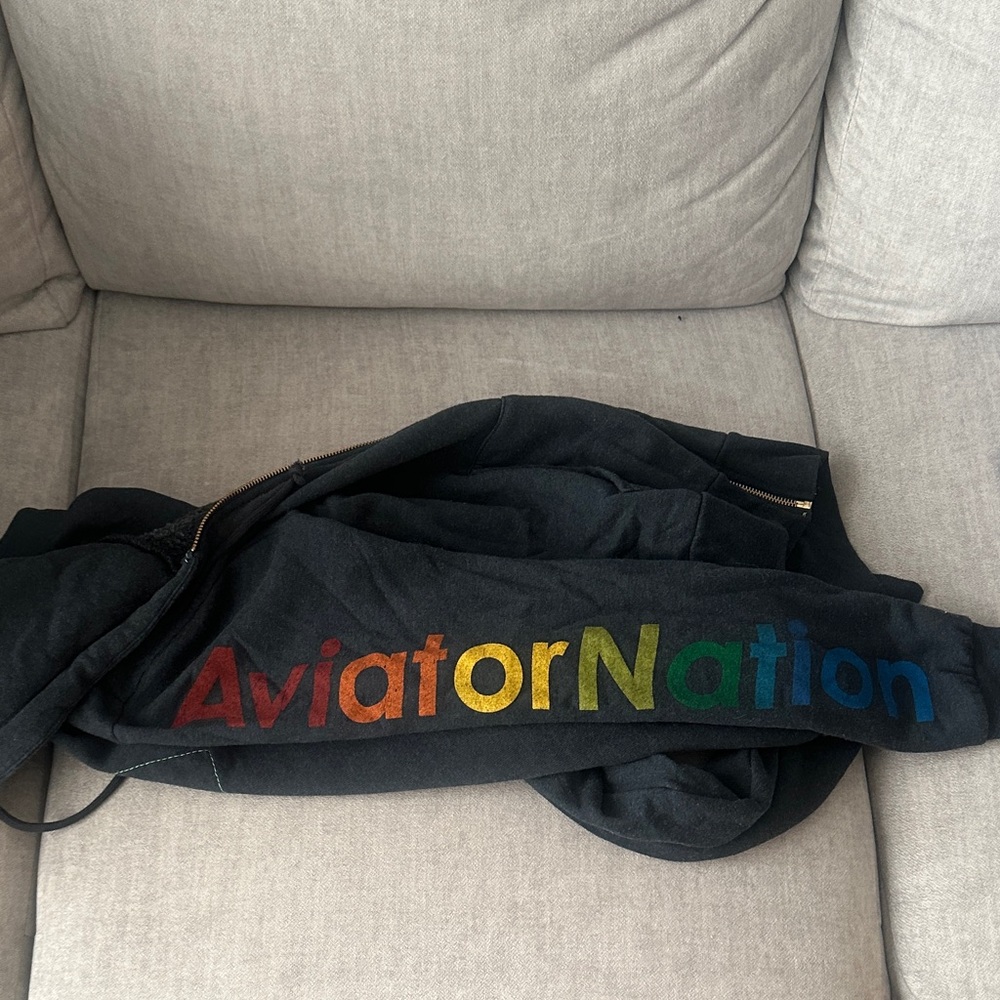 Aviator Nation Black Hoodie with Rainbow Accents - Picture 4 of 4